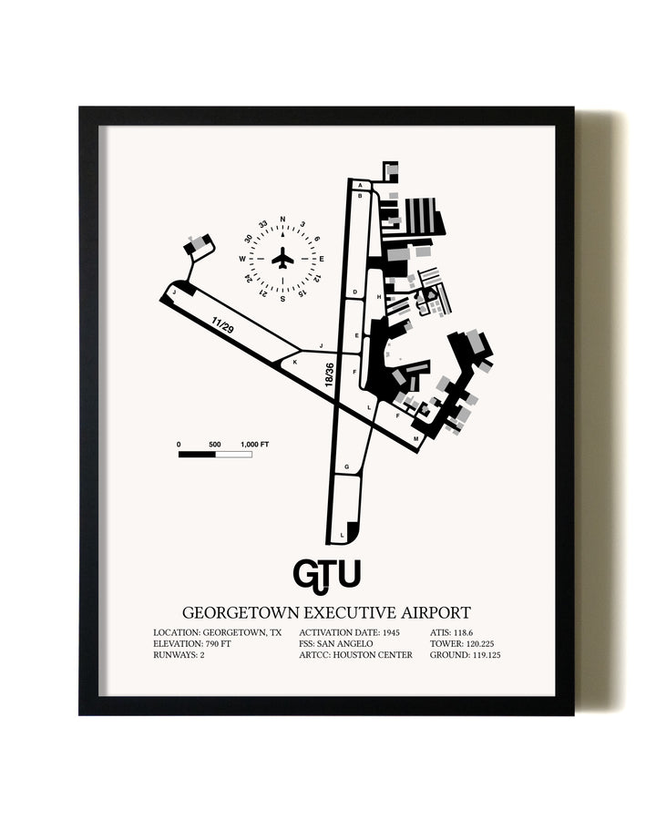 Framed Georgetown Executive Airport At Johnny Gantt Field wall art poster in black frame