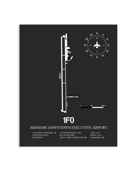 Gray Framed Ardmore Downtown Executive Airport layout wall art poster