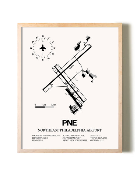 Northeast Philadelphia Airport framed wall art in white frame