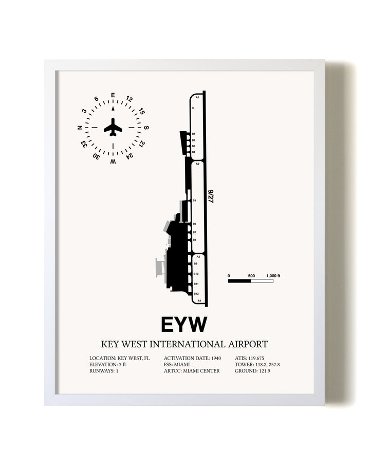 Key West International Airport airport map poster in oak frame