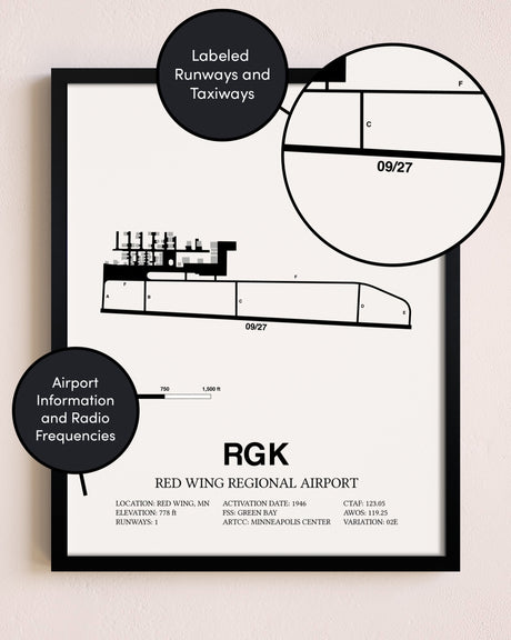 Framed Red Wing Regional Airport layout wall art poster