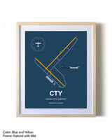 Cross City Airport framed print in natural wood frame with mat