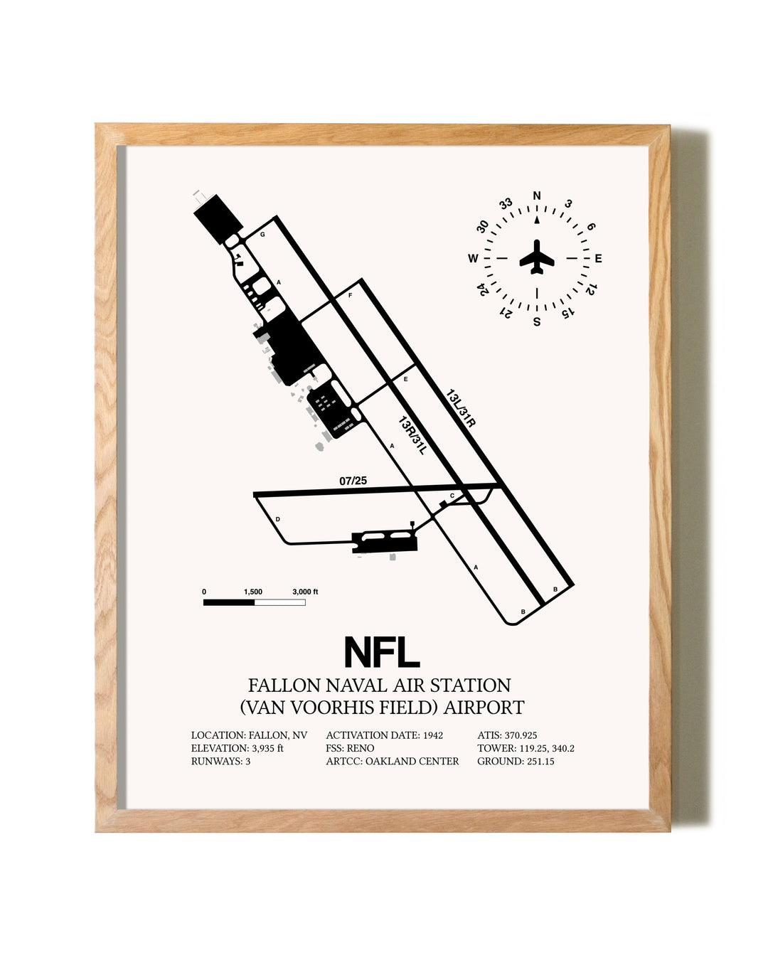 Fallon Naval Air Station (Van Voorhis Field) Airport framed print in natural wood frame