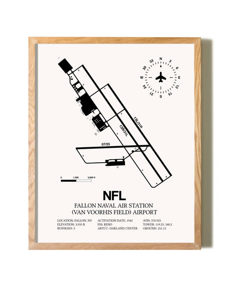 Fallon Naval Air Station (Van Voorhis Field) Airport framed print in natural wood frame