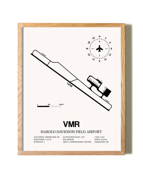 Harold Davidson Field Airport framed print in natural wood frame