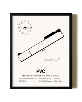 Framed Provincetown Municipal Airport wall art poster in black frame