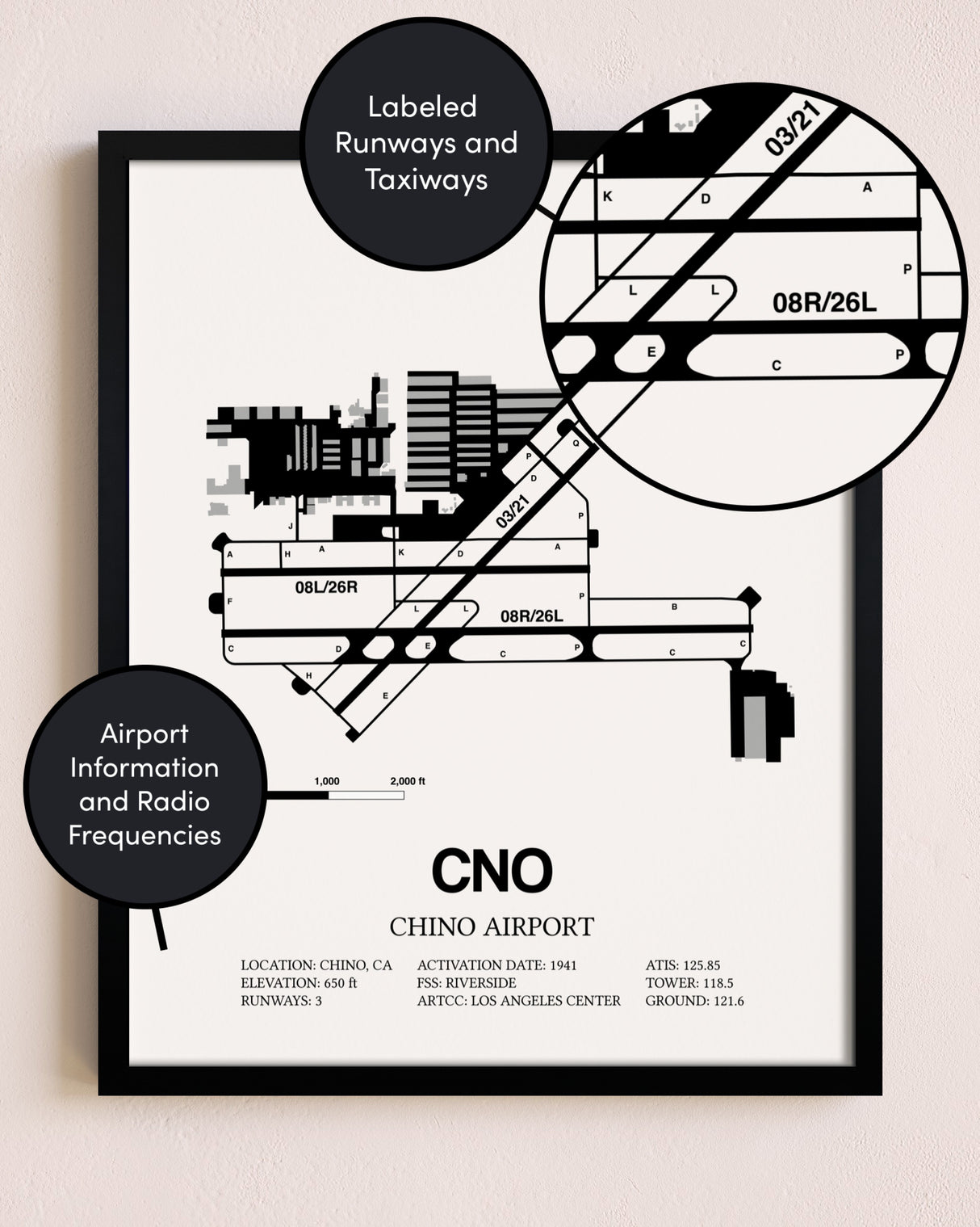 Framed Chino Airport layout wall art poster