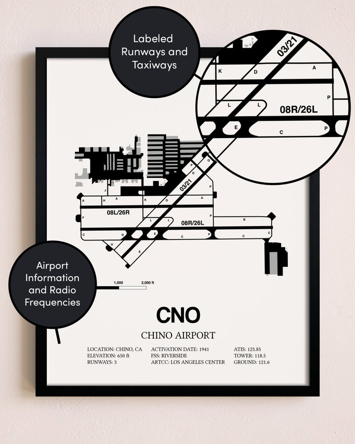Framed Chino Airport layout wall art poster