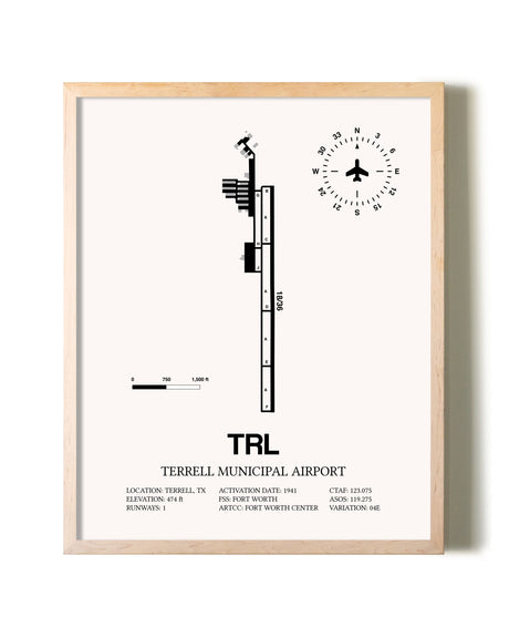 Terrell Municipal Airport framed wall art in white frame