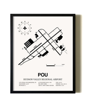 Framed Hudson Valley Regional Airport wall art poster in black frame