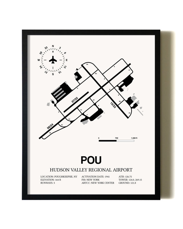 Framed Hudson Valley Regional Airport wall art poster in black frame
