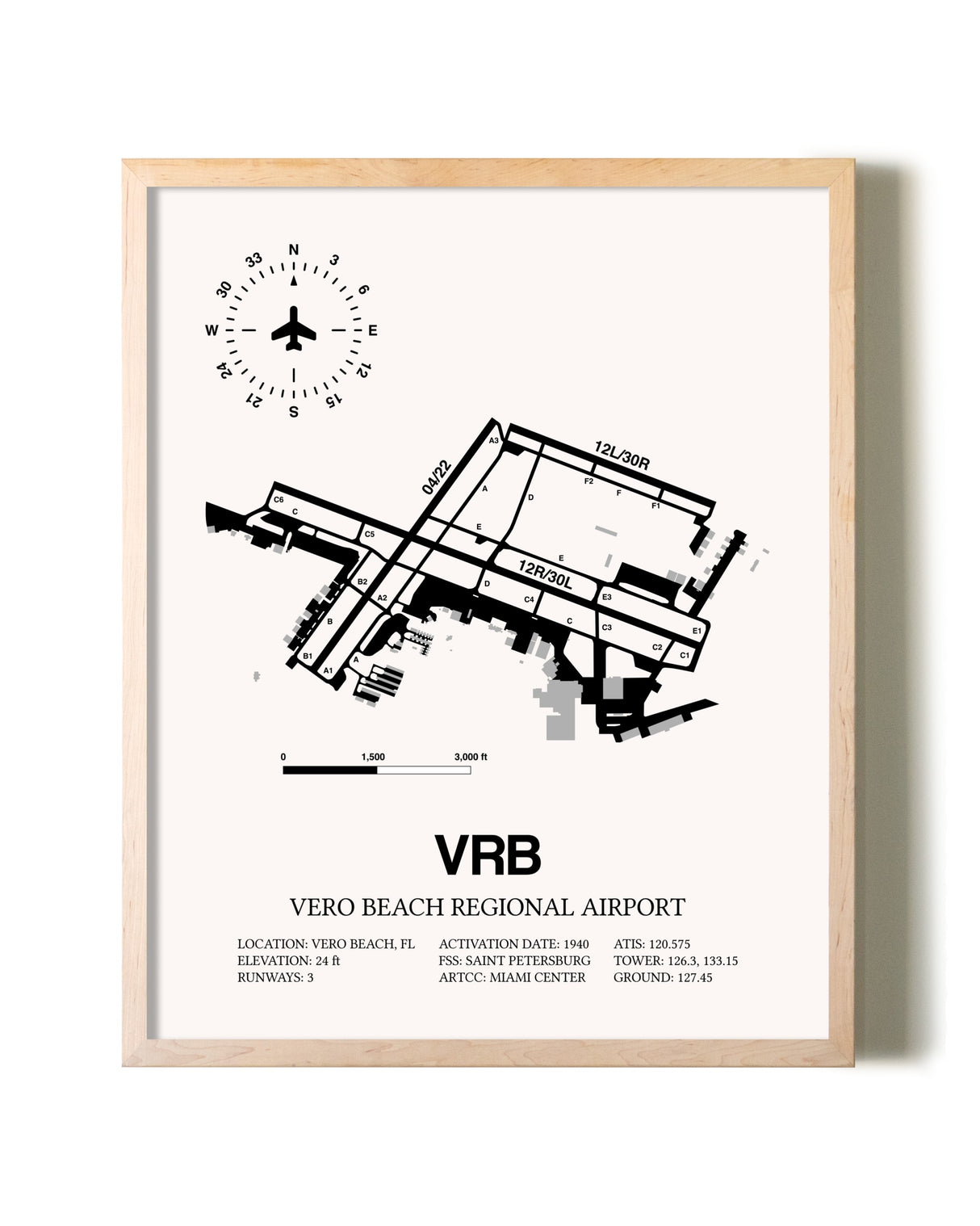 Vero Beach Regional Airport framed wall art in white frame