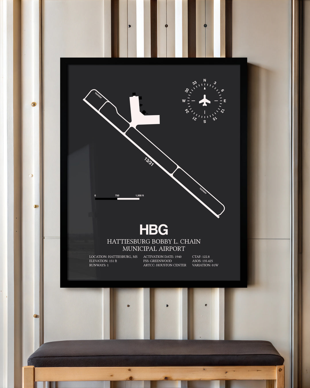 Frame color options for Hattiesburg Bobby L. Chain Municipal Airport Wall Art