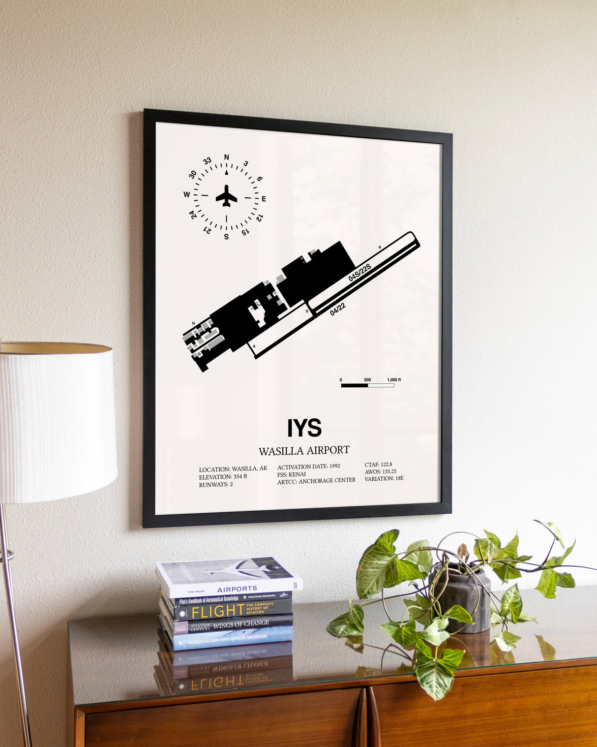 Wasilla Airport aviation wall décor in black wood frame