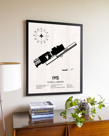 Wasilla Airport aviation wall décor in black wood frame