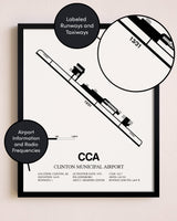 Framed Clinton Municipal Airport layout wall art poster