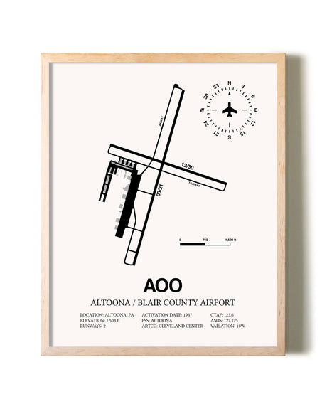 Altoona / Blair County Airport framed wall art in white frame