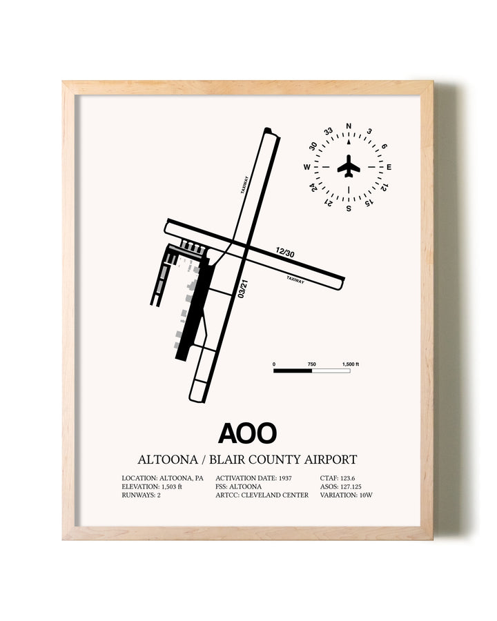 Altoona / Blair County Airport framed wall art in white frame
