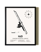 Framed Hanford Municipal Airport wall art poster in black frame