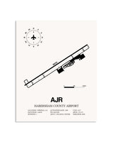 Gray Habersham County Airport framed poster displayed in an airplane hangar