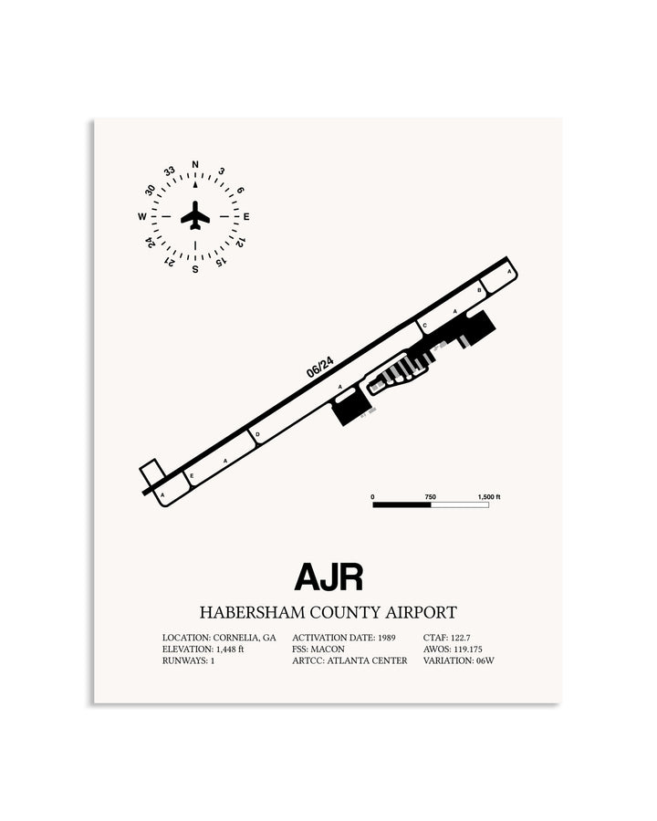 Gray Habersham County Airport framed poster displayed in an airplane hangar