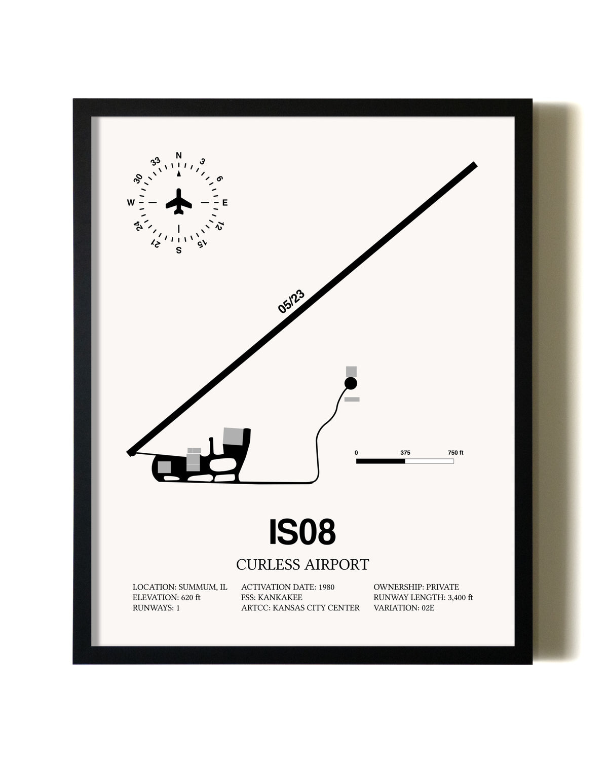 Framed Curless Airport wall art poster in black frame