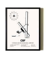 Framed Council Bluffs Municipal Airport wall art poster in black frame