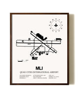 Quad Cities International Airport aviation print in walnut frame