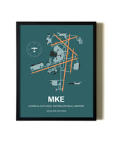 Green General Mitchell International Airport aviation wall décor in black wood frame