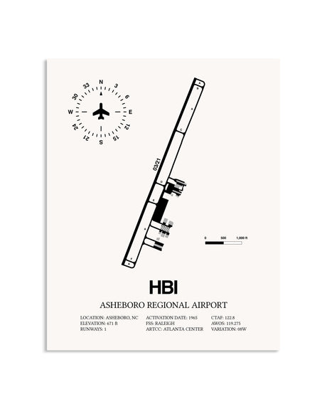 Gray Asheboro Regional Airport framed poster displayed in an airplane hangar