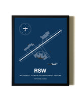 Aviation Blue Framed Southwest Florida International Airport layout wall art poster