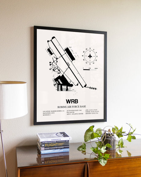 Robins Air Force Base aviation wall décor in black wood frame