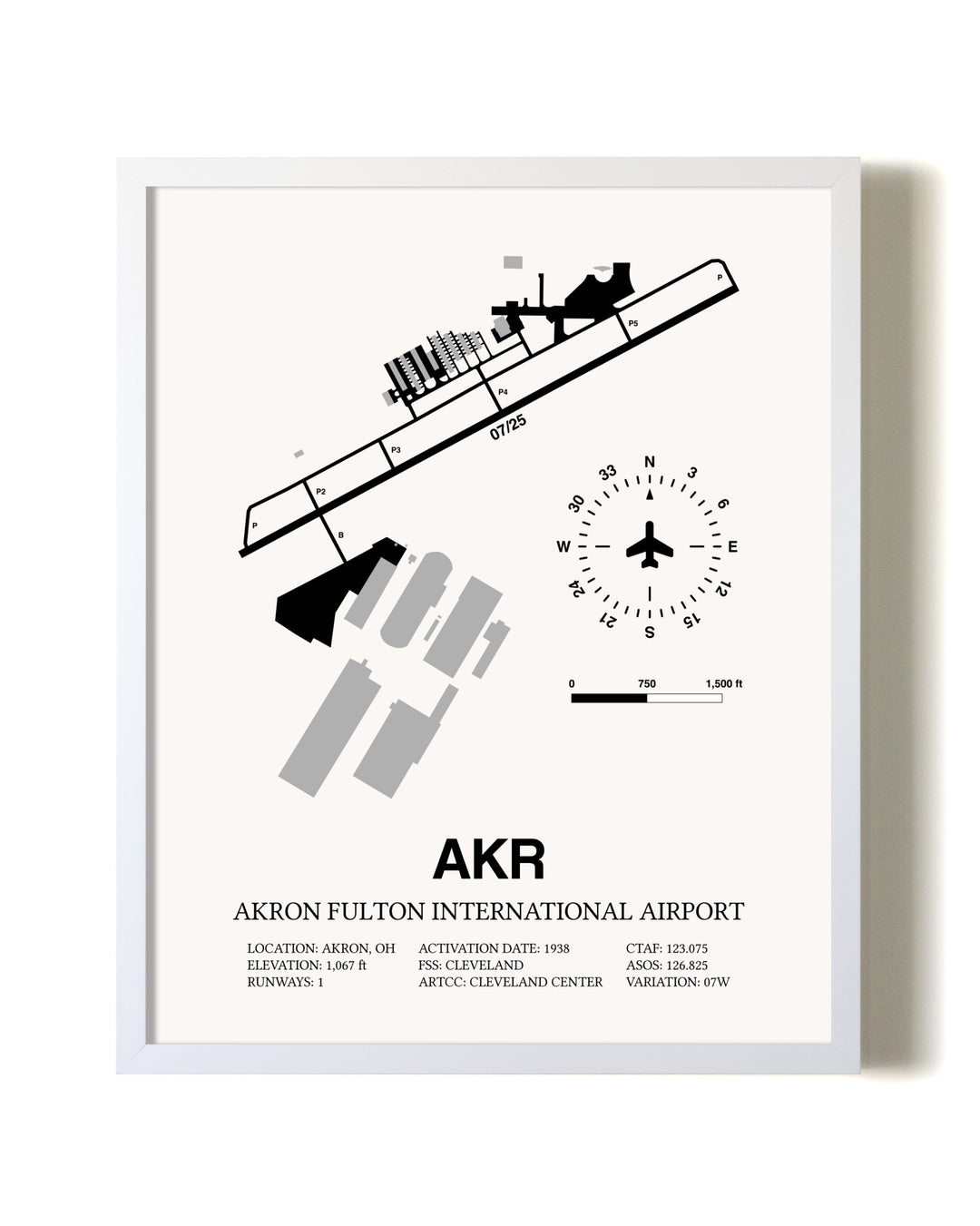 Akron Fulton International Airport airport map poster in oak frame