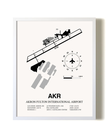 Akron Fulton International Airport airport map poster in oak frame