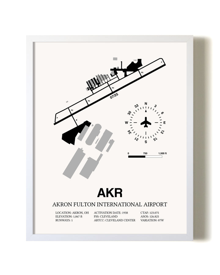 Akron Fulton International Airport airport map poster in oak frame