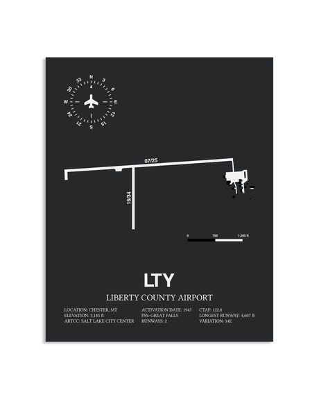 Gray Framed Liberty County Airport layout wall art poster