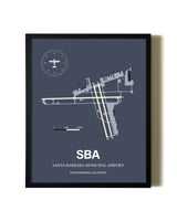 Blue and Cream Framed Santa Barbara Municipal Airport layout wall art poster