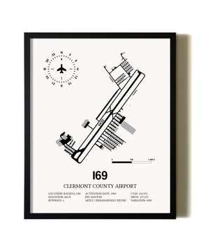 Framed Clermont County Airport wall art poster in black frame