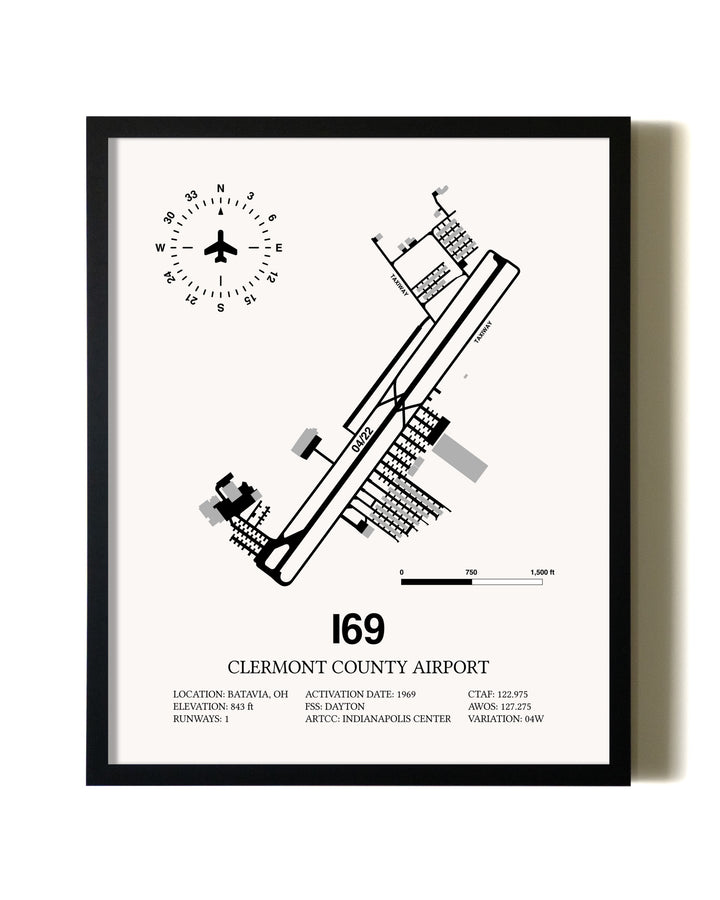 Framed Clermont County Airport wall art poster in black frame