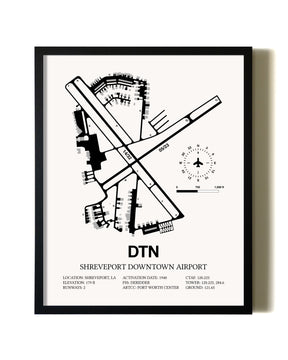 Framed Shreveport Downtown Airport wall art poster in black frame