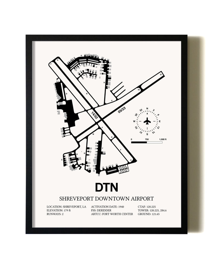Framed Shreveport Downtown Airport wall art poster in black frame