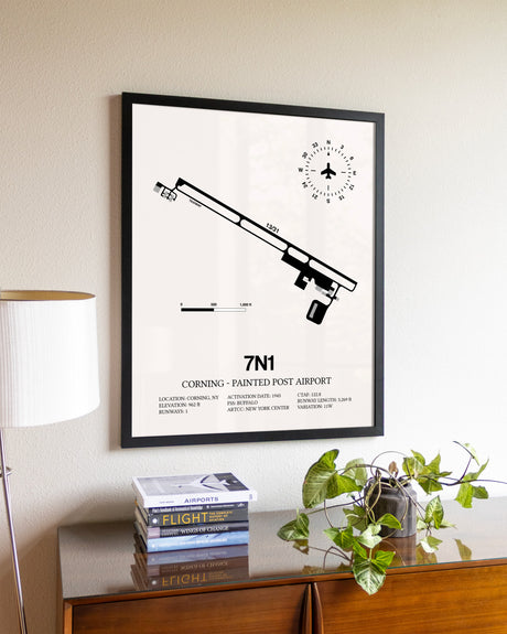Corning - Painted Post Airport aviation wall décor in black wood frame