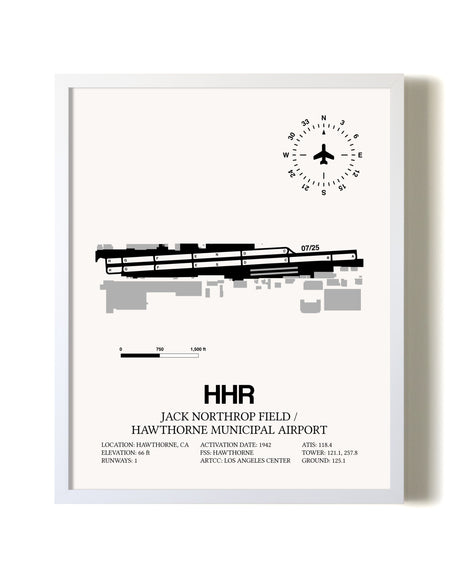 Jack Northrop Field / Hawthorne Municipal Airport airport map poster in oak frame