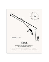 Gray Winona Municipal Airport / Max Conrad Field framed poster displayed in an airplane hangar