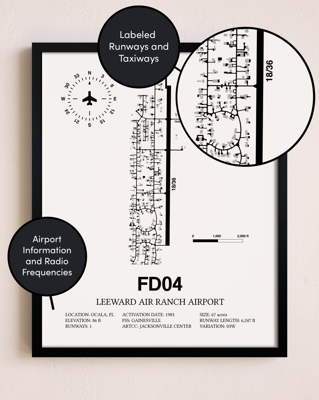 Framed Leeward Air Ranch Airport layout wall art poster