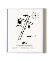 Jackson Regional Airport airport map poster in oak frame