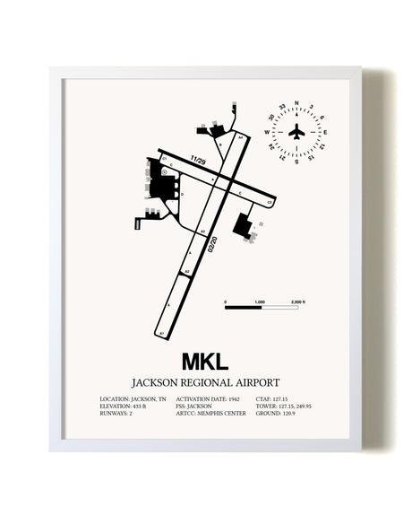 Jackson Regional Airport airport map poster in oak frame