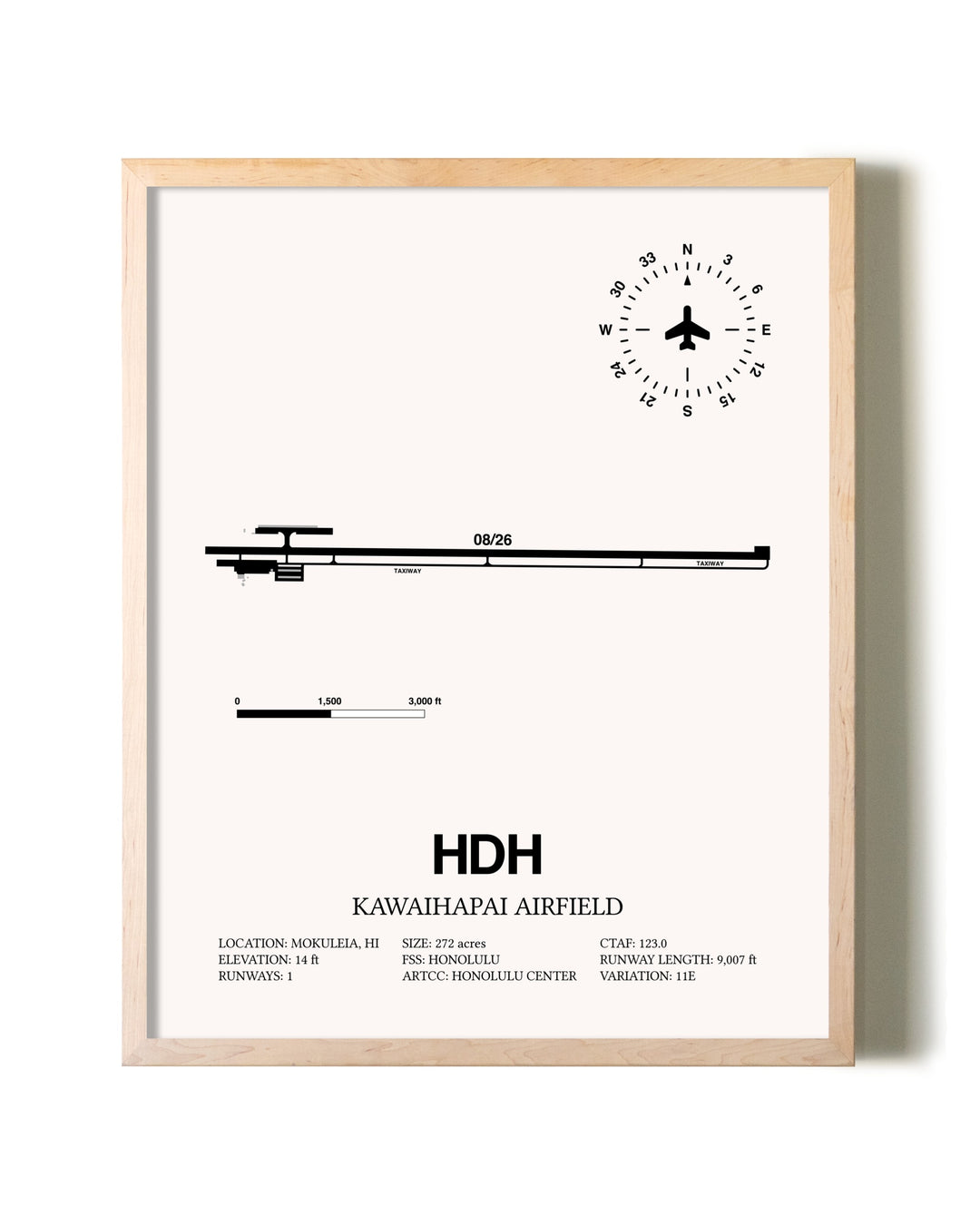 Kawaihapai Airfield framed wall art in white frame