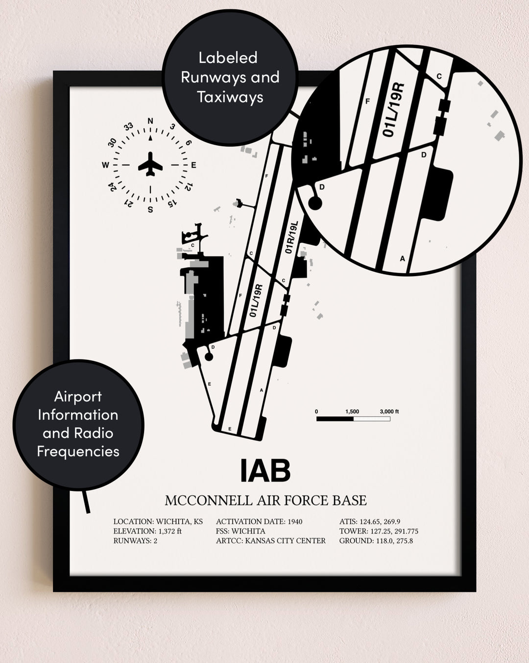 Framed McConnell Air Force Base layout wall art poster