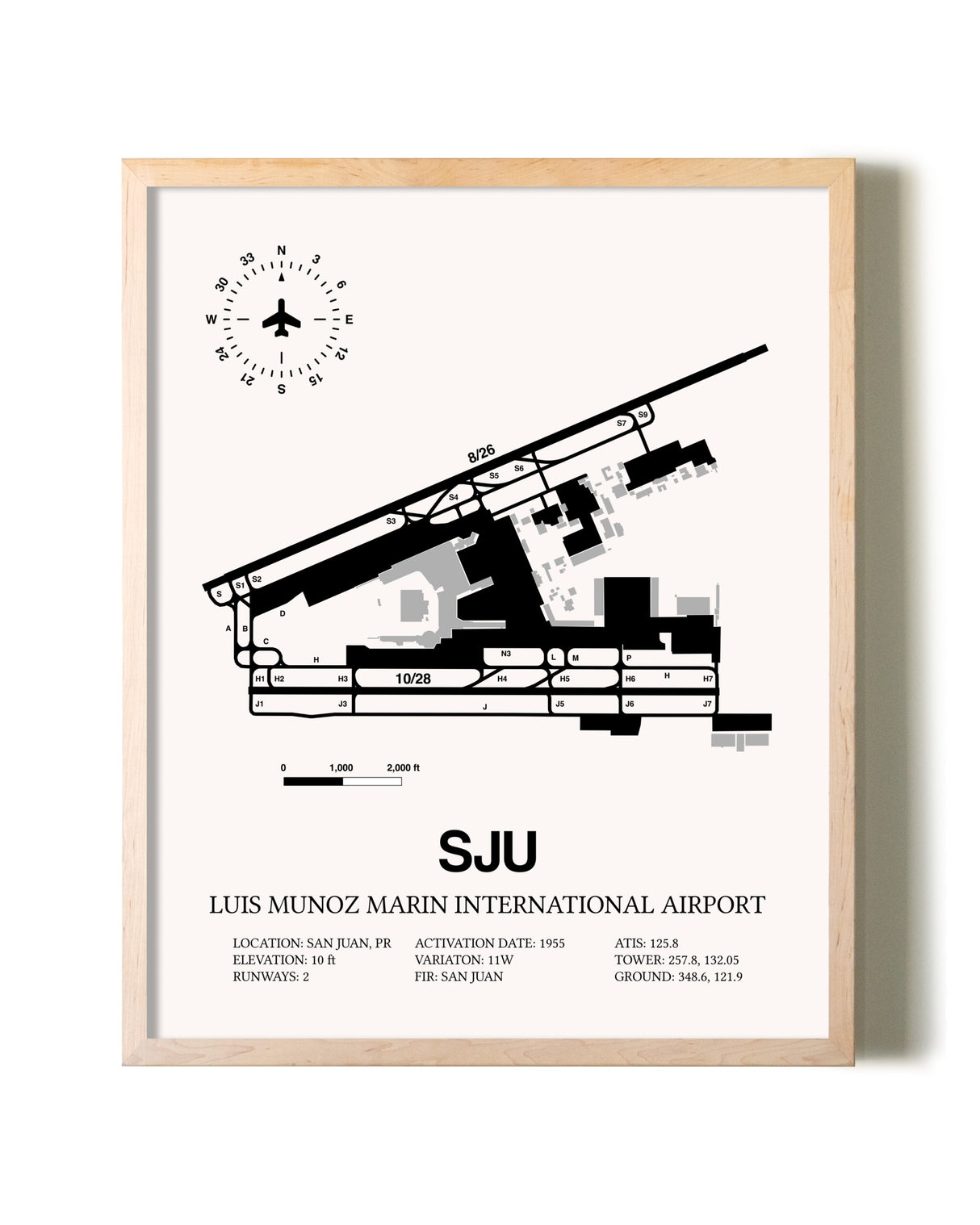 Luis Munoz Marin International Airport framed wall art in white frame